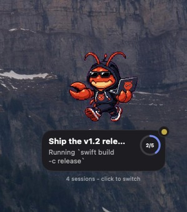 ClaudePet showing a live tool call and task progress ring